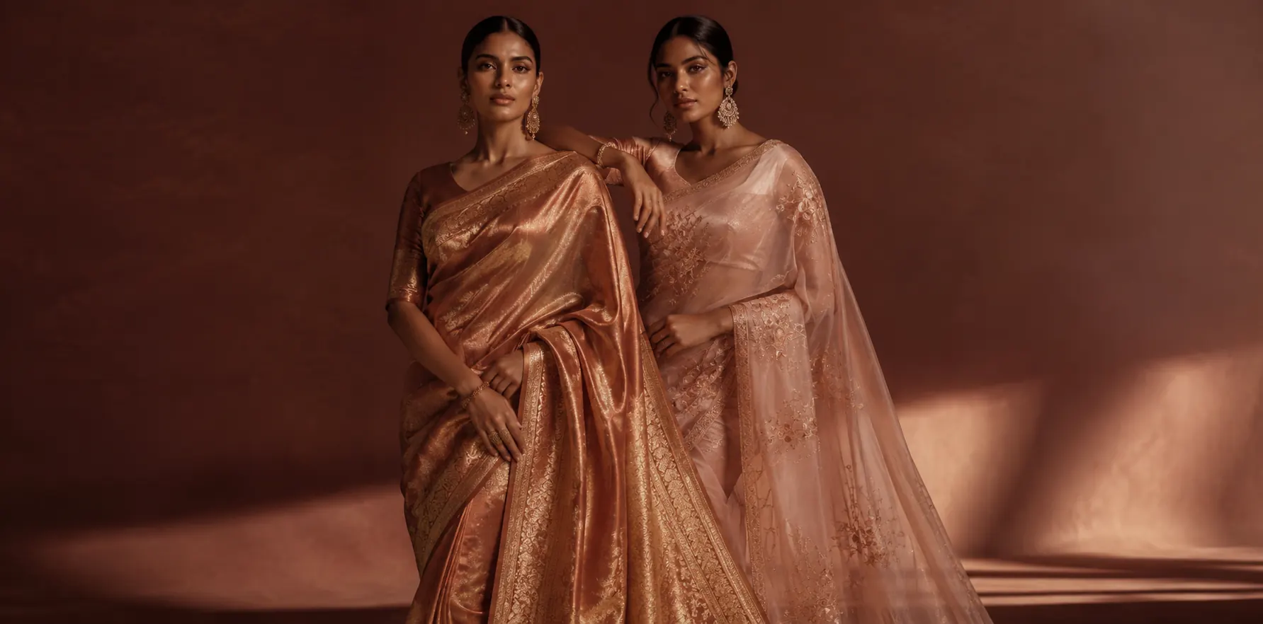 Two women in heritage silk sarees